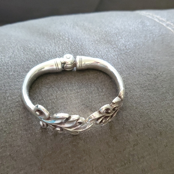 Brighton Silver-Tone Hinged Cuff Bracelet | Scrolled Leaves Design - Picture 3 of 4